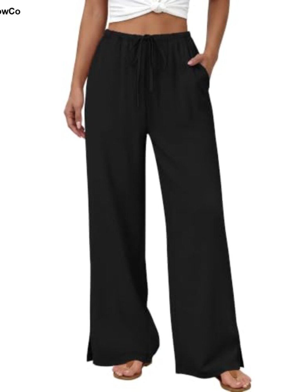 Womens Palazzo Pants Drawstring Elastic Waist Flowy Wide Leg Beach Trousers